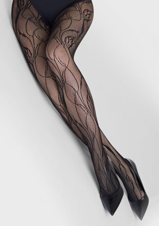 Fishnet tights with floral pattern CHARLY F08 Marilyn
